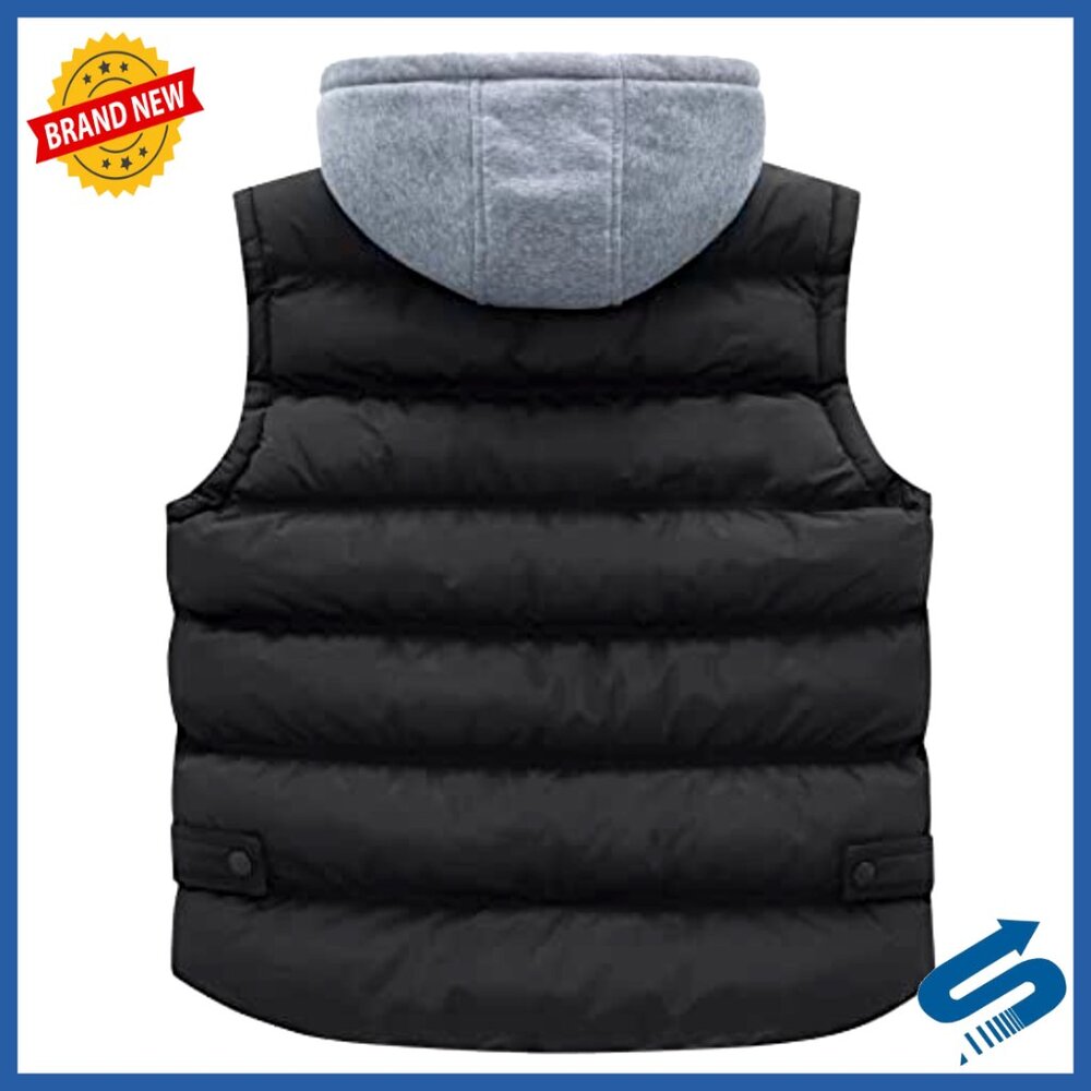 Plus Size Puffer Vest with Removable Hood, Quilted Winter Vest, Sleeveless - Picture 2 of 6